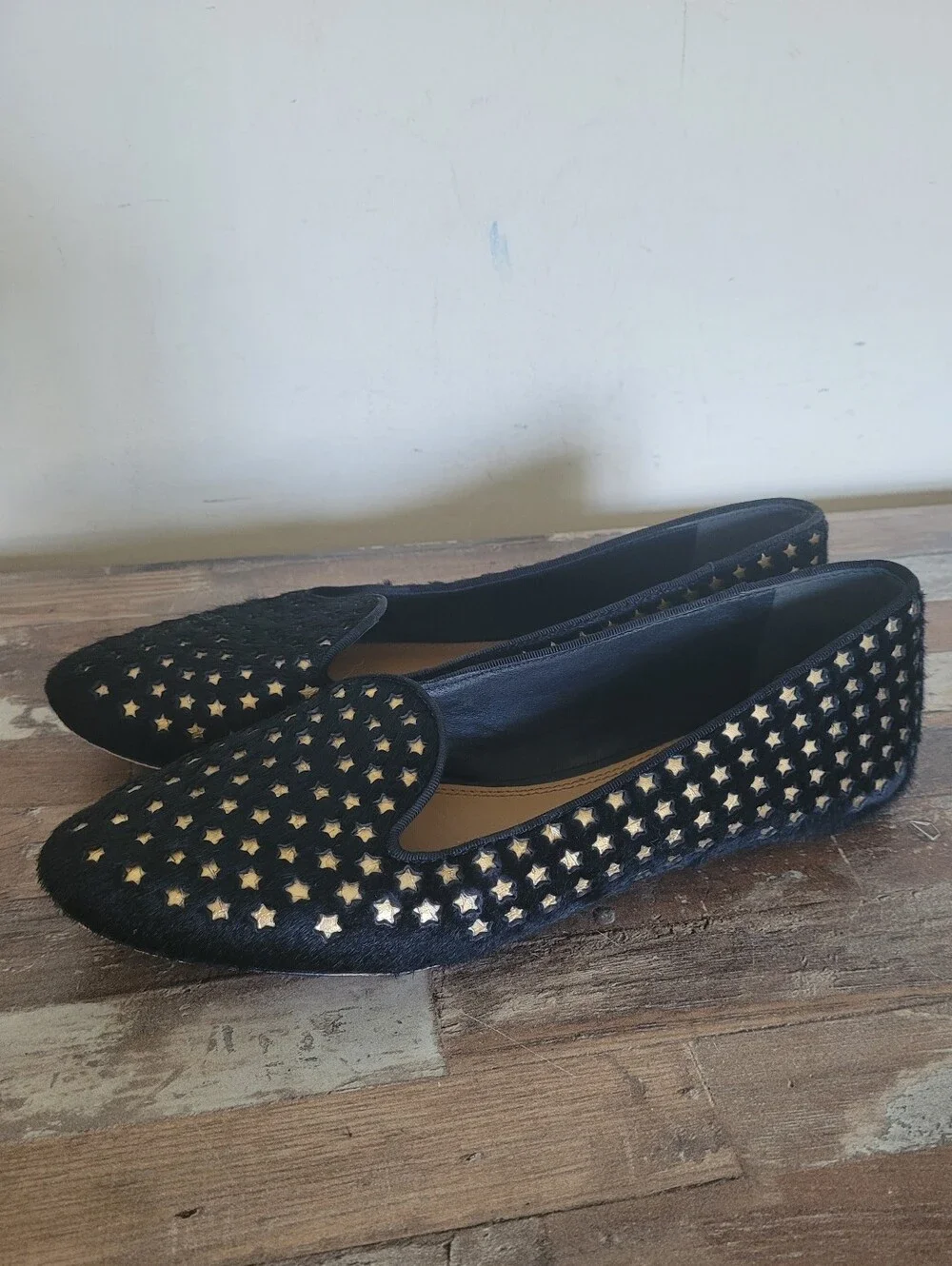 Tory Burch Leather Black Calf Hair Upper Loafers. Flats